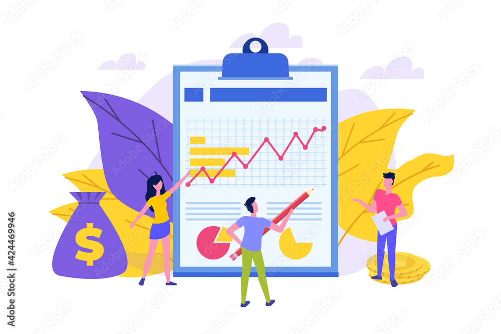 Fototapeta premium Money stories. Financial management concept. Financial examiner. Vector illustration.