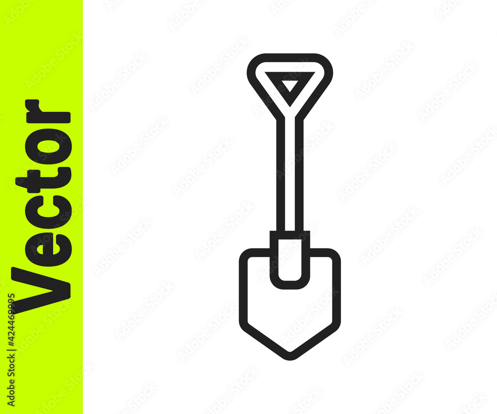 Black line Shovel icon isolated on white background. Gardening tool. Tool for horticulture, agriculture, farming. Vector Black line Shovel icon isolated on white background. Gardening tool. Tool for horticulture, agriculture, farming. Vector