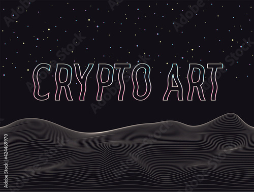 NFT non-fungible token. Vector futuristic cryptography wallpaper. Retro wave, synthwave, rave, vapor, cyber punk. Blue, black, pink purple color. Trendy vintage 80s, 90s style. Print, poster, banner
