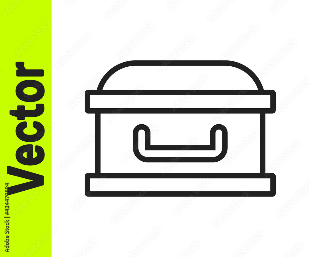 Black line Coffin with christian cross icon isolated on white background. Happy Halloween party. Vector Black line Coffin with christian cross icon isolated on white background. Happy Halloween party. Vector