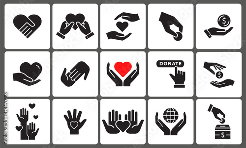 Charity icon set. Collection of donate  volunteer  hope and more.
