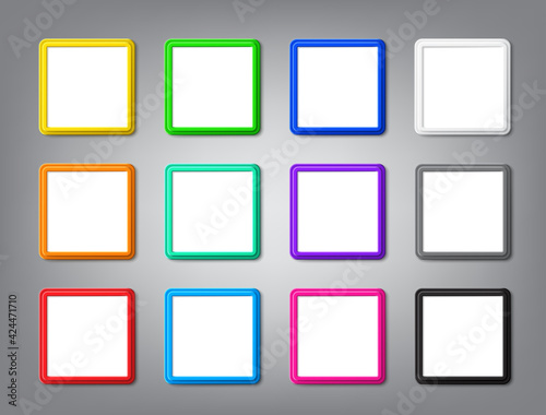 Collection of square frames with vector shadows and rounded corners are blank mockup. Vector modern design of template photo frame is perfect for presentations, photos and pictures