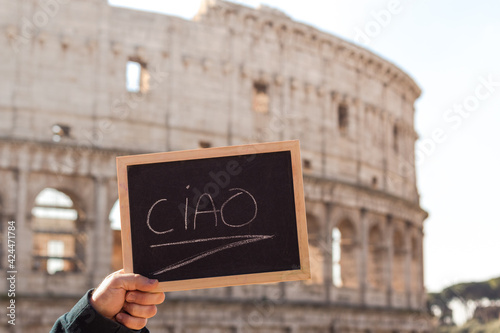 Ciao word written in italian. Greeting in italian photo