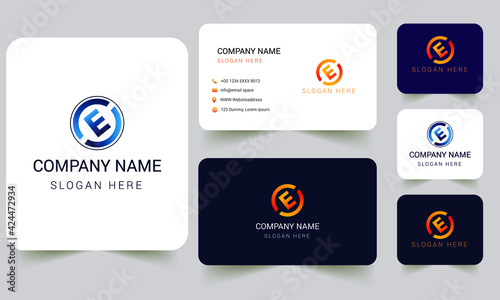 Colorful E Logo and Business card Design