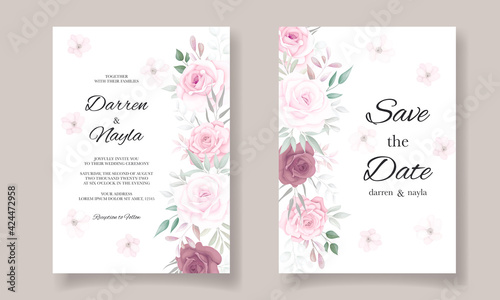 Hand drawn delicate floral wedding invitation card