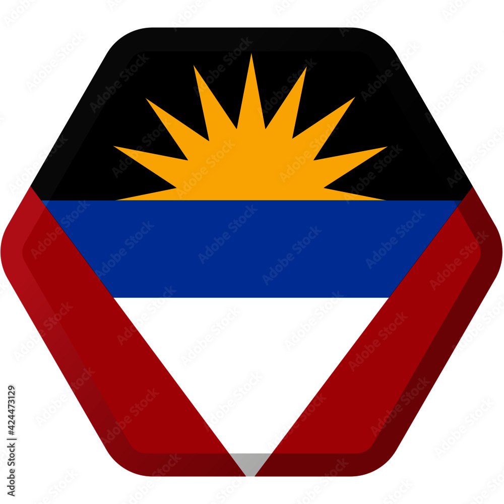 Flag of Antigua and Barbuda hexagonal icon with smoothed corners, shadows and lights Flag of Antigua and Barbuda hexagonal icon with smoothed corners, shadows and lights