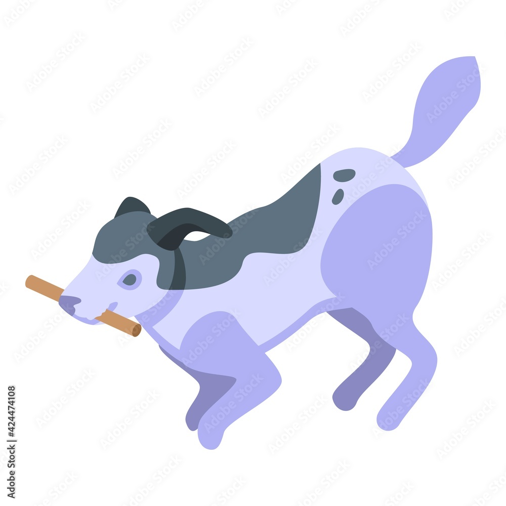Obraz premium Wood stick playful dog icon. Isometric of Wood stick playful dog vector icon for web design isolated on white background