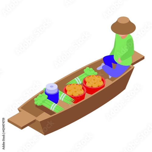 Thai floating market icon. Isometric of Thai floating market vector icon for web design isolated on white background