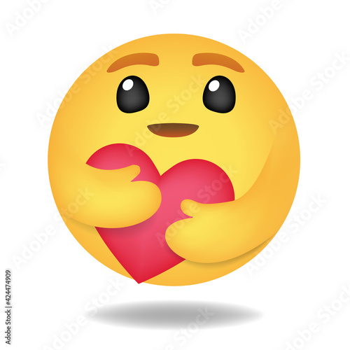 Emoji, Emoticon vector, Round Yellow cartoon hugging heart love design for use in chat, email, message, and comment.	