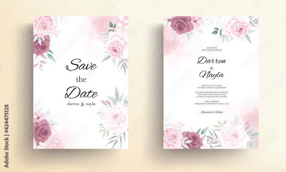 Hand drawn delicate floral wedding invitation card Hand drawn delicate floral wedding invitation card
