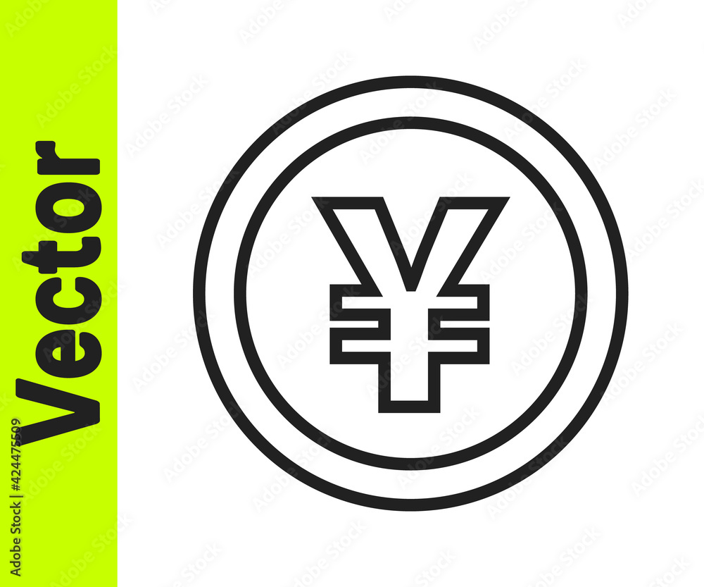 Obraz premium Black line Chinese Yuan currency symbol icon isolated on white background. Coin money. Banking currency sign. Cash symbol. Vector