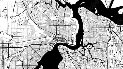 Black and white vector background map, Jacksonville city area streets and water cartography illustration.