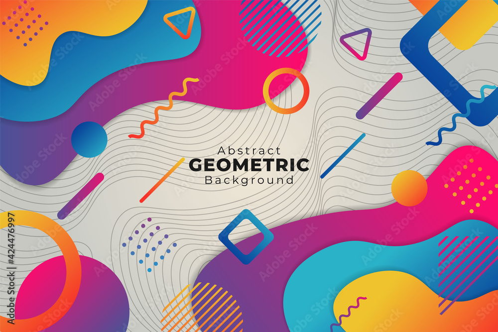 Abstract Funny Gradient Colorful Geometric Shape Background with Overlapped Dynamic Liquid and Wavy Line