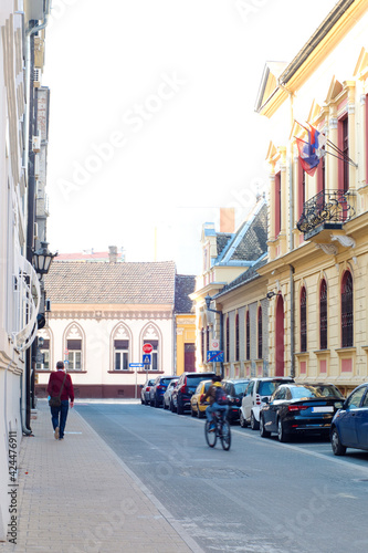 Old street in the historic city center of Novi Sad, Serbia
