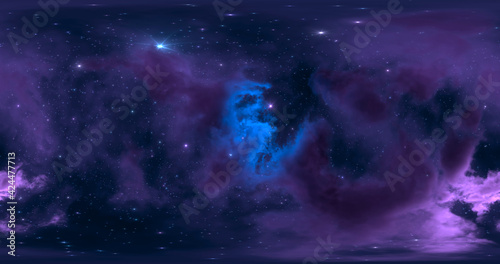 Fototapeta Naklejka Na Ścianę i Meble -  3d rendering. Space background with nebula and stars. Environment 360 HDRI map. Equirectangular projection, spherical panorama. Graphic illustration.
