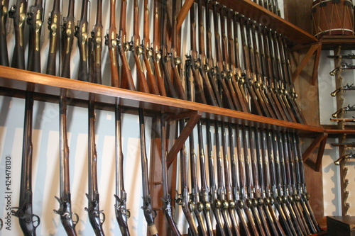 Fotobehang American Colonial Armory with Revolutionary Period Muskets used By American Troo