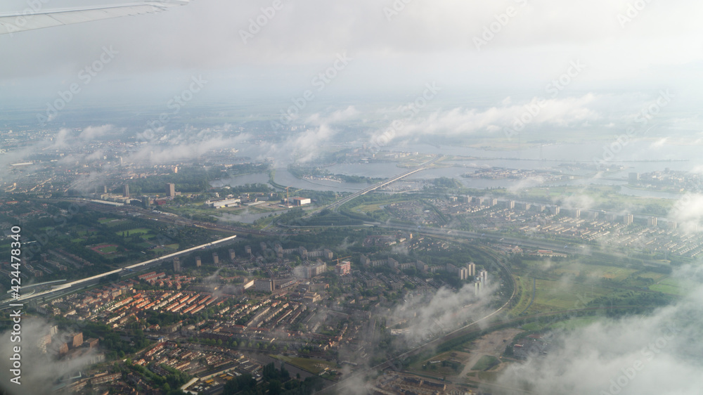 Aerial view of Amsterdam from the Flight Window