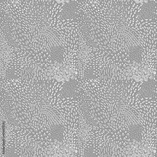 Coffee beans seamless pattern with doodles background. For wrapping paper design. Vector illustration.
