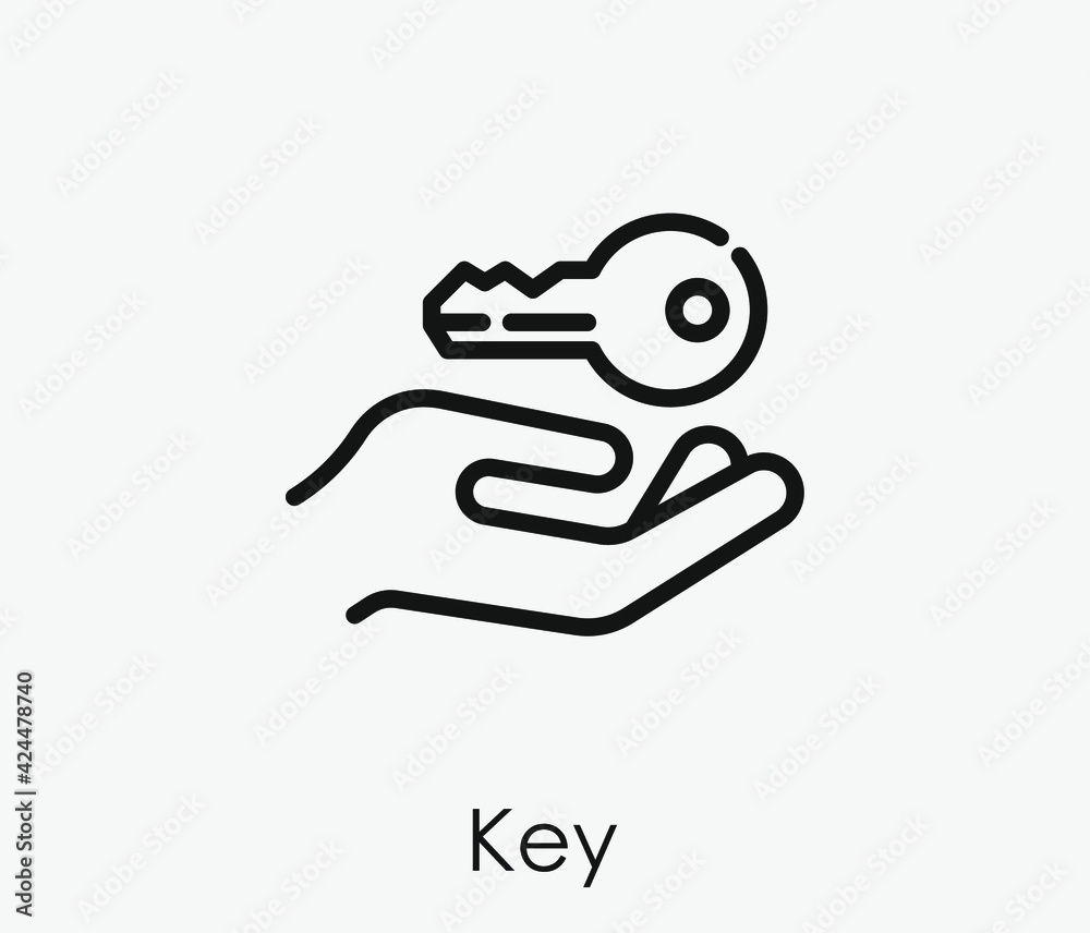 Hand holding key vector icon. Editable stroke. Linear style sign for use on web design and mobile apps, logo. Symbol illustration. Pixel vector graphics - Vector Hand holding key vector icon. Editable stroke. Linear style sign for use on web design and mobile apps, logo. Symbol illustration. Pixel vector graphics - Vector