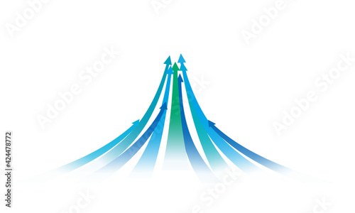 上昇する青と緑の矢印、UPのイメージイラスト、ベクター素材
