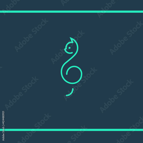 Music and cat. Treble clef in the form of a cat. Minimalist line art style. Logo design template.