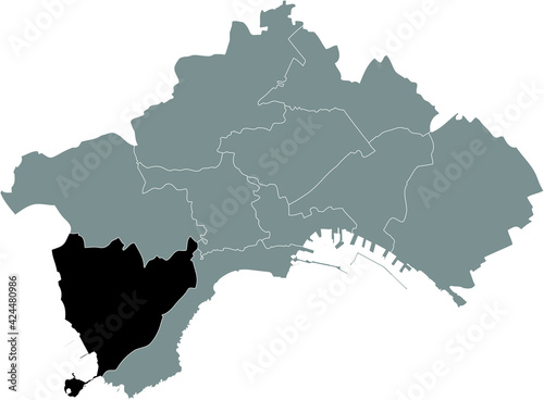 Black location map of the Neapolitan 10th municipality (Bagnoli, Fuorigrotta) inside the Italian city of Naples, Italy photo