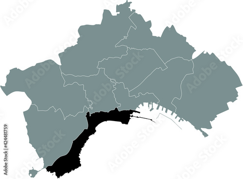 Black location map of the Neapolitan 1st municipality (Chiaia, Posillipo, San Ferdinando) inside the Italian city of Naples, Italy