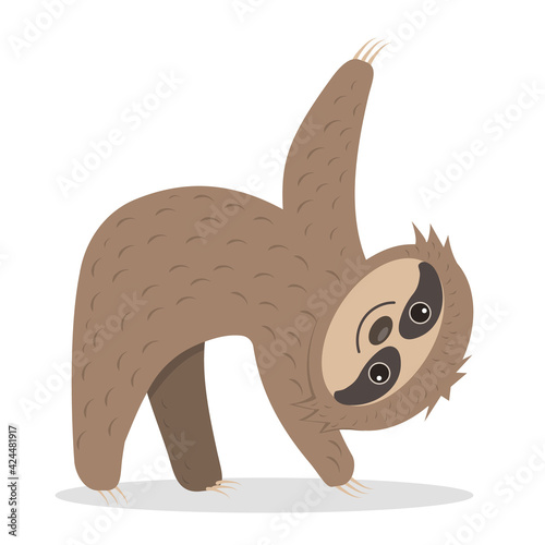 Cute sloth character doing yoga, isolated vector illustration