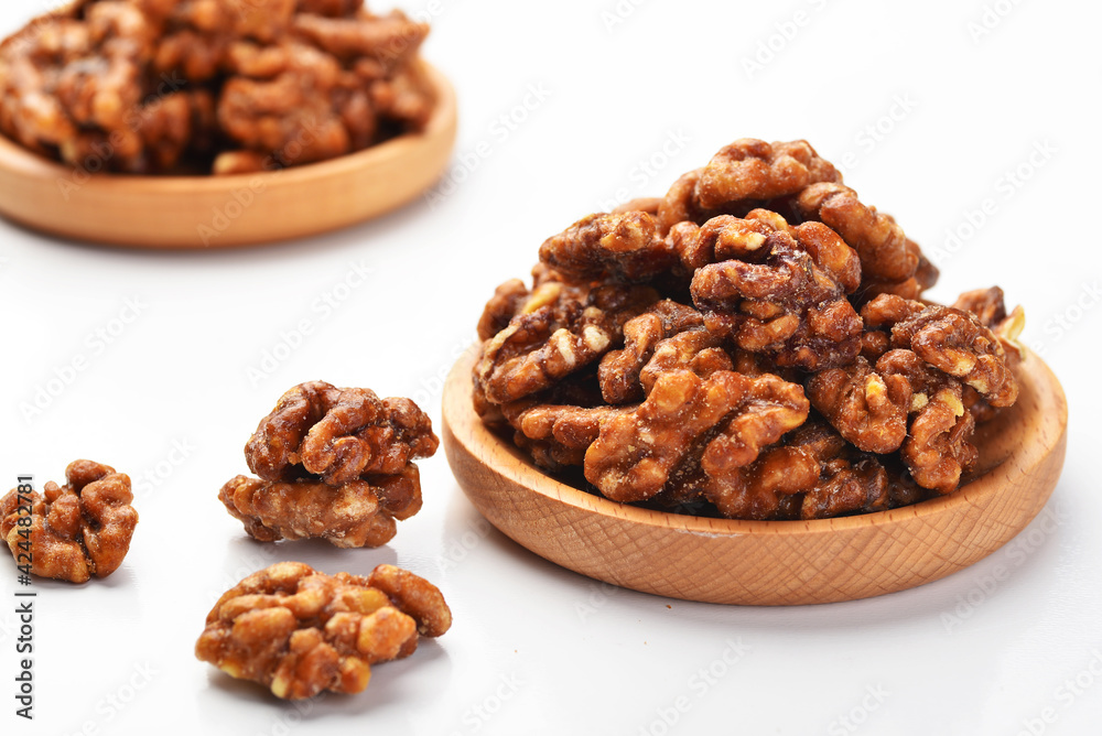 Amber walnuts on the plate Amber walnuts on the plate
