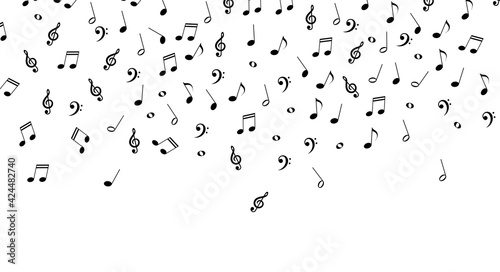 Falling music notes, musical background. Vector illustration isolated on white