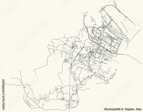 Black simple detailed street roads map on vintage beige background of the quarter 8th municipality  Chiaiano  Marianella  Piscinola  Scampia  of Naples  Italy
