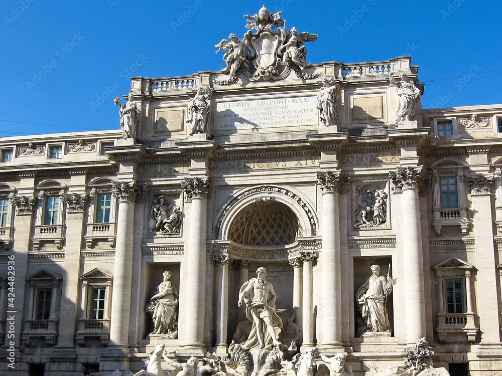 Trevi Fountain (fragment) in Rome, Italy