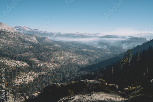 Foggy mountain landscape in Yosemite National Park