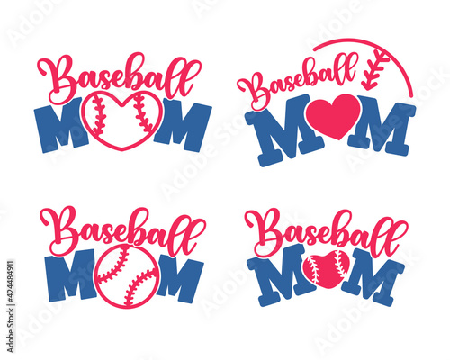 Baseball mom text design. I love mom on Mother's Day. Isolated on white background