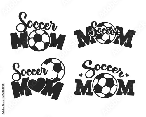 Soccer mom text design tells you love mom to the soccer ball. Isolated on background