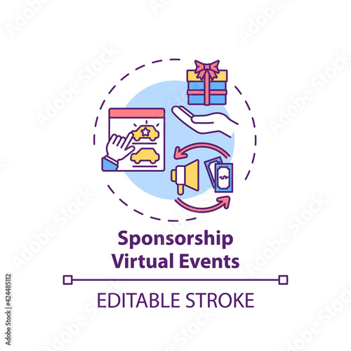 Sponsorship virtual events concept icon. VE type idea thin line illustration. Generating value from participation. Sponsorship opportunities. Vector isolated outline RGB color drawing. Editable stroke