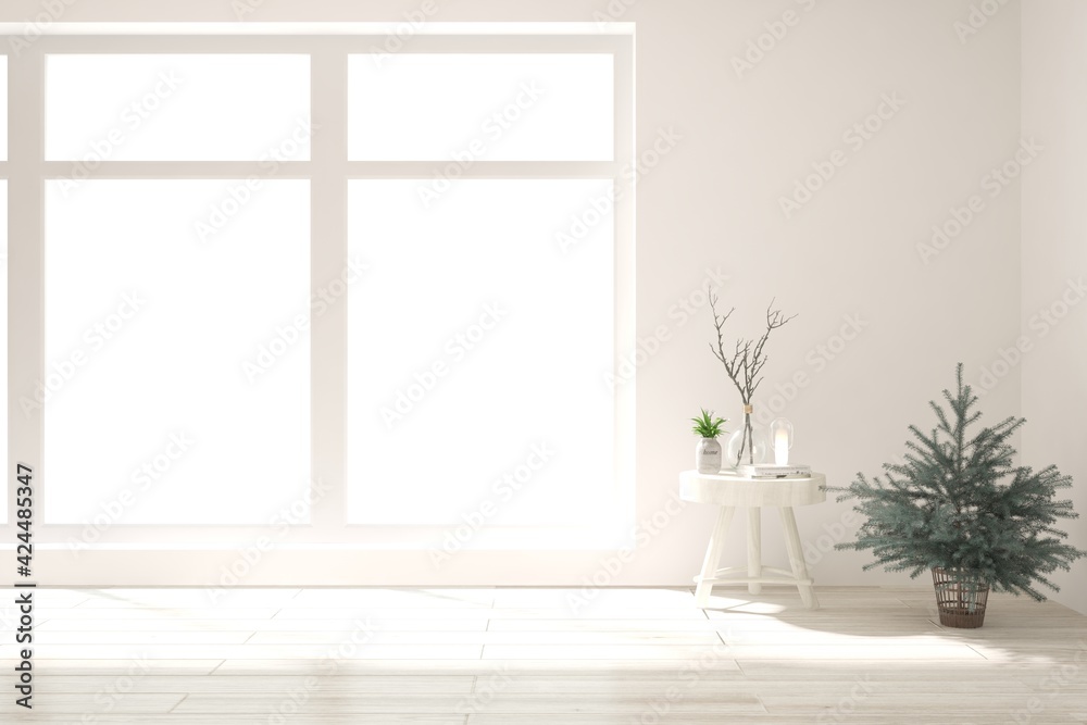 White empty room. Scandinavian interior design. 3D illustration White empty room. Scandinavian interior design. 3D illustration