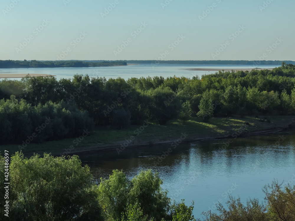 landscape with forest and river in front. beautiful landscape. the Volga river.