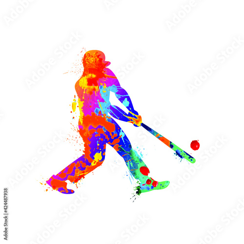 Man with bat playing baseball icon. Vector silhouette of splash paint © Crazy nook