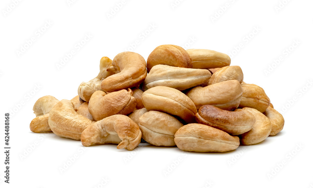 Roasted cashew nuts isolated on white background Roasted cashew nuts isolated on white background