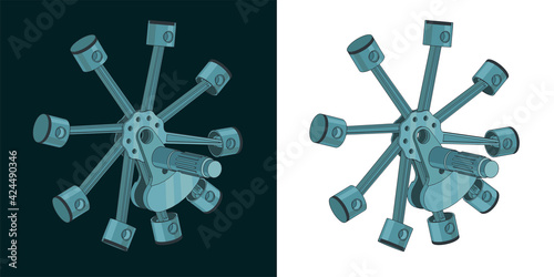 Radial engine pistons color illustration