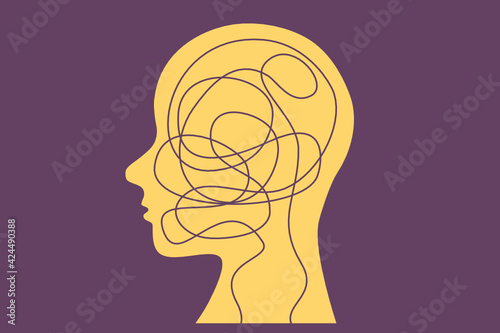 Autism ASD mental illness, also called mental health disorders, concept illustration. Human head with a tangled line inside. Social awarenes symbol. Vector.