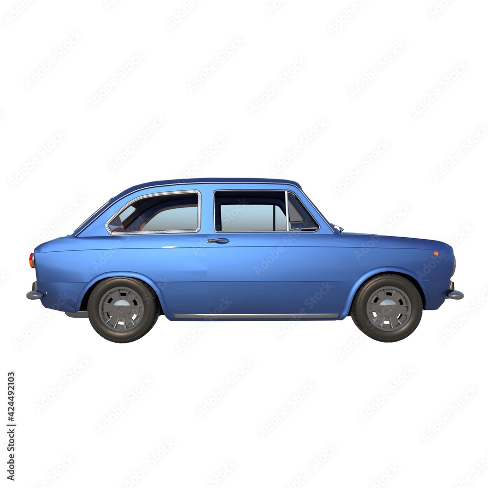 car city tourism transport 1960s 1- Lateral view white background 3D Rendering Ilustracion 3D