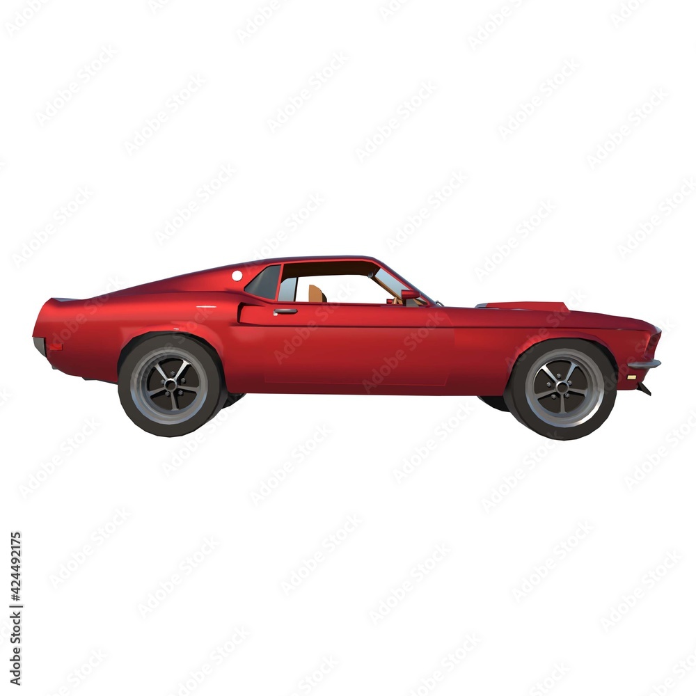  sport car city tourism luxury transport 1960s 2- Lateral view white background 3D Rendering Ilustracion 3D
