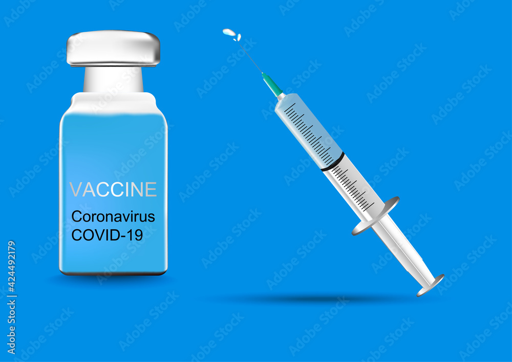 Vaccination covid-19 with Syringe Vector illustration concept medical research and development blue background Vaccination covid-19 with Syringe Vector illustration concept medical research and development blue background
