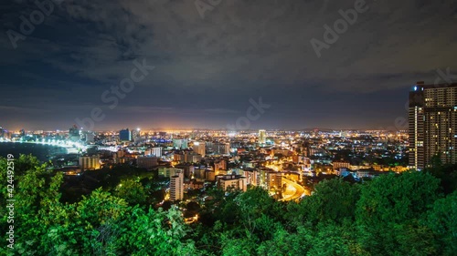 Night view points in Pattaya, Thailand. Time lapse 4k.