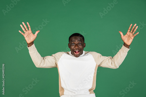 African man's portrait isolated on green studio background with copyspace © master1305