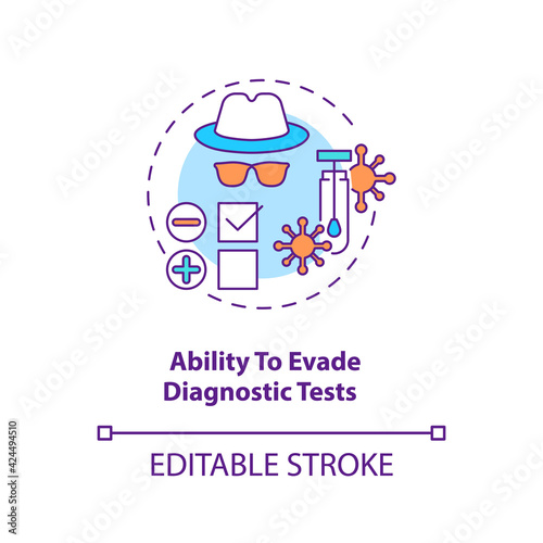 Ability to evade diagnostic tests concept icon. Virus not appearing on any medical tests. Disease treatment idea thin line illustration. Vector isolated outline RGB color drawing. Editable stroke