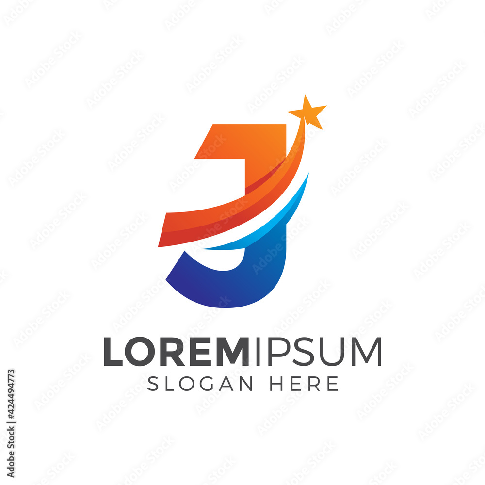 Letter J With Star Logo Design Vector Illustration Letter J With Star Logo Design Vector Illustration