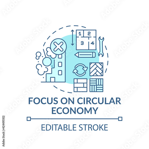 Focusing on circular economy concept icon. Future office design trend idea thin line illustration. Waste and reusing items elimination. Vector isolated outline RGB color drawing. Editable stroke